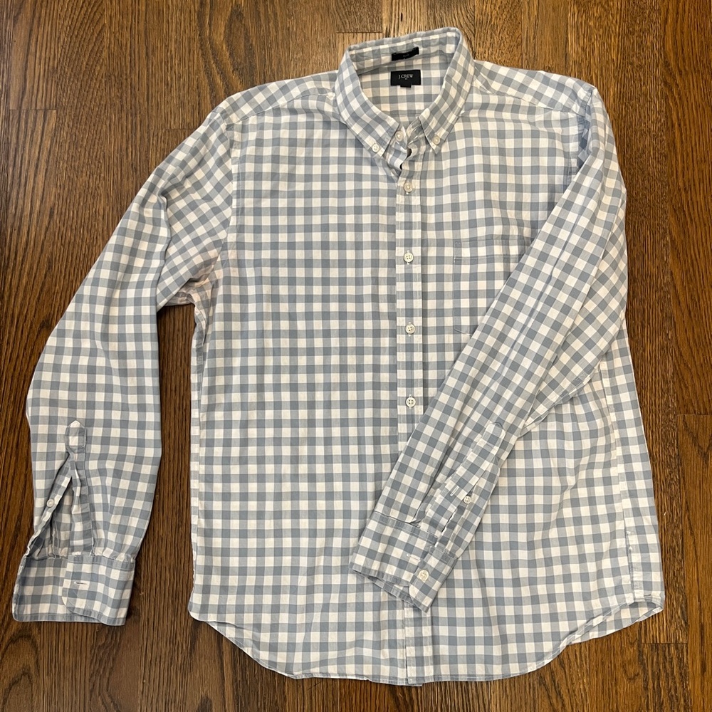 J. Crew Grey & White checked slim fit button down - Large